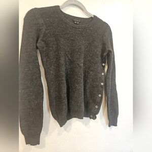 Theory Charcoal Gray Crew Neck Wool Button Accent Pullover Sweater Size Medium.